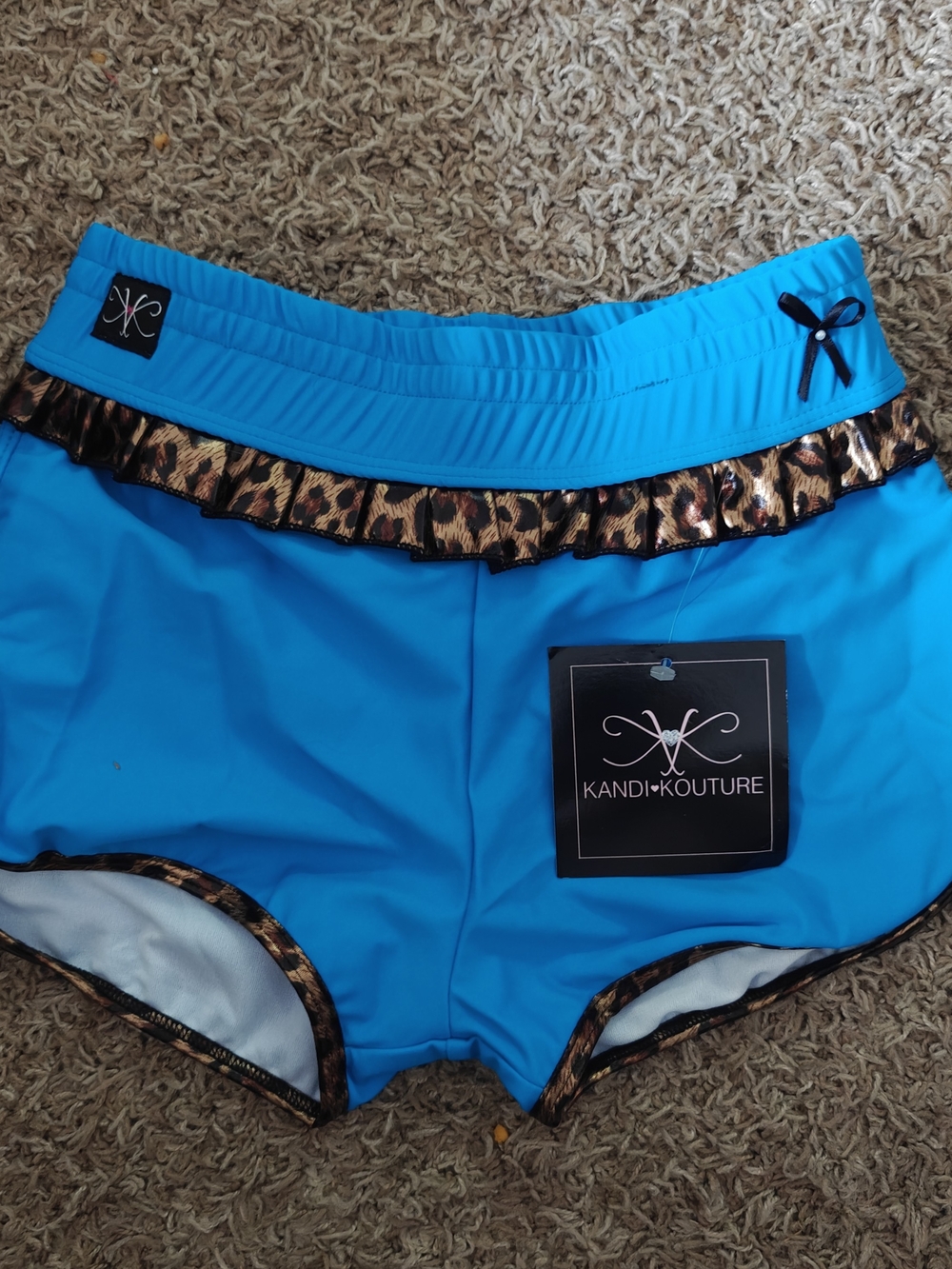 Kandi Kouture Blue Dance Shorts with Leopard Trim, Ruffles And Bow